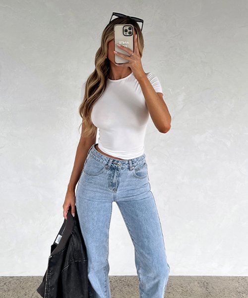 High-rise straight-leg jeans